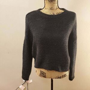 Wild Fable Womens Black Velvet Long Sleeve Crew Neck Pullover Sweater Size XS